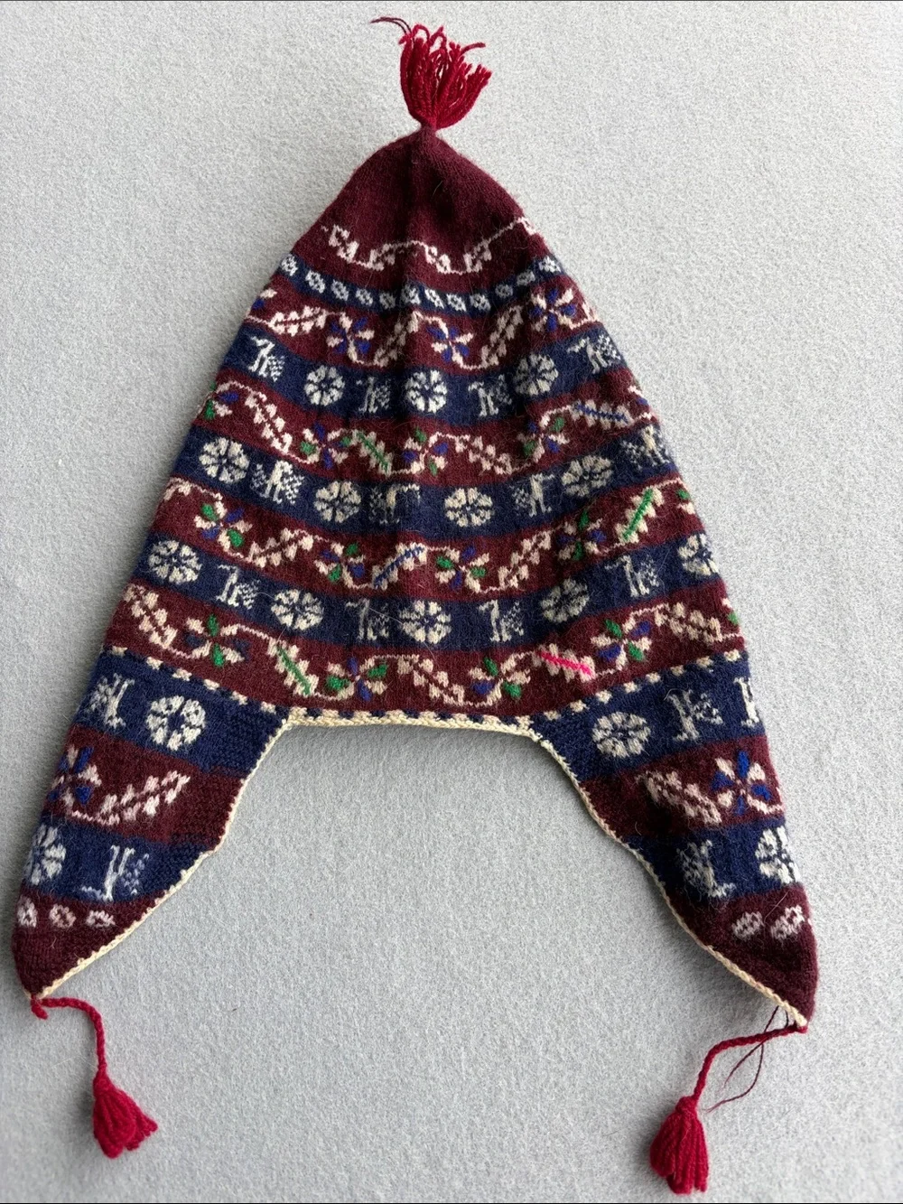 Kids Earflap Knit Hat in Burgundy and Navy